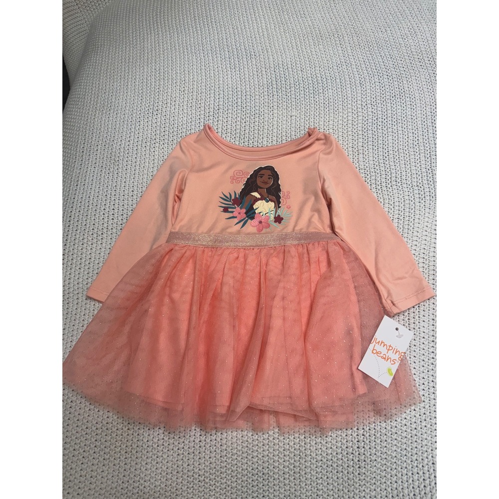Jumping Beans Disney Moana Tutu Dress Peach Pink Glitter Mesh Long Sleeve